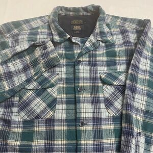 Pendleton Original Board Shirt Blue Green Purple Plaid Wool Loop Collar Men’s XL
